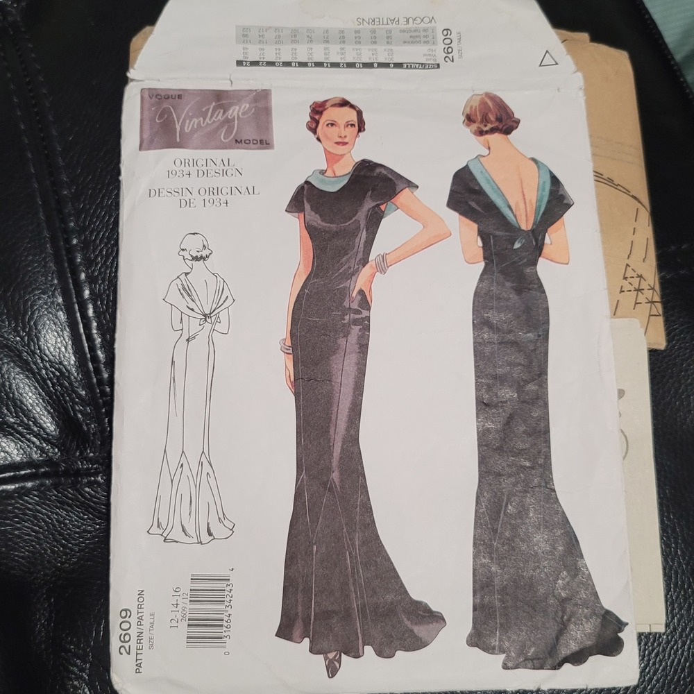 Vogue 2609 Vintage Model 1934 Design Evening Gown Sewing Pattern Size 12-16